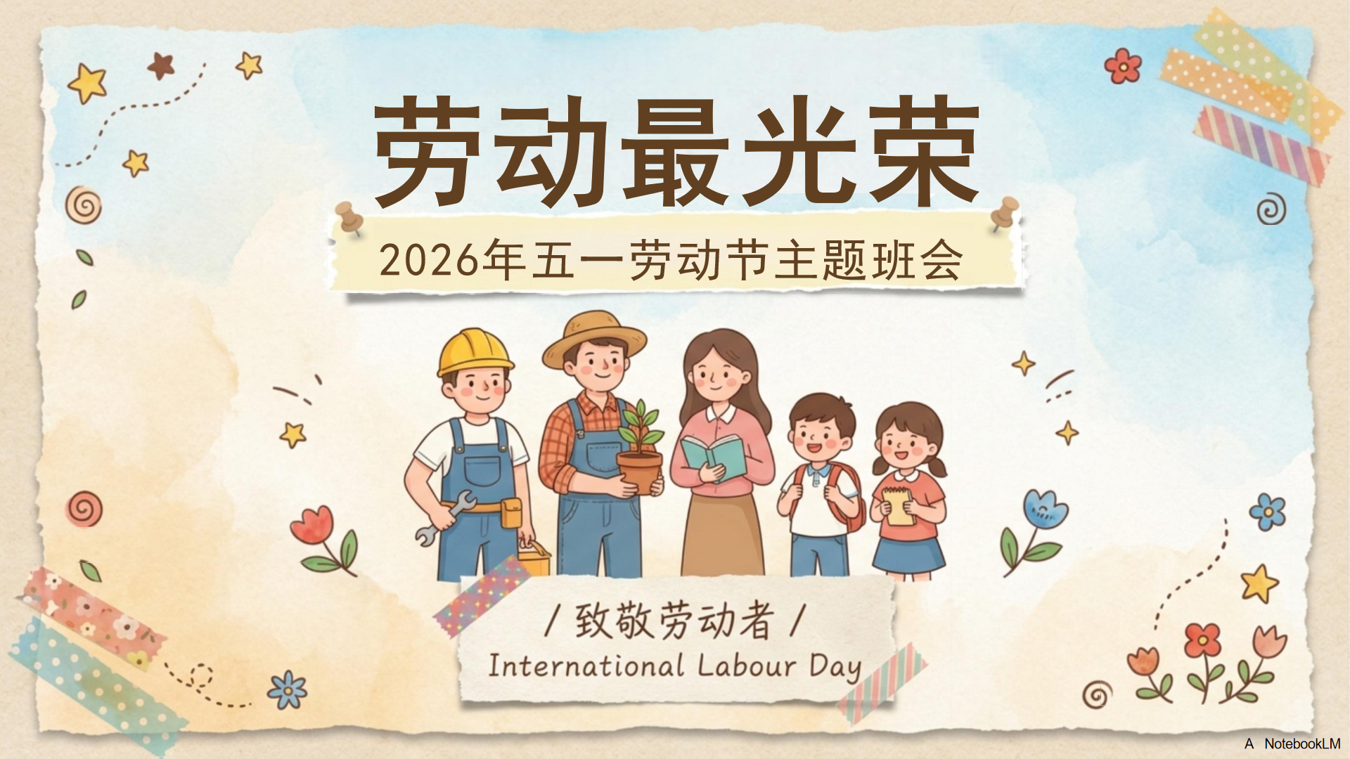 五一安全教育主题班会PPT模板 祝大家 快乐 主题班会PPT课件素材封面图