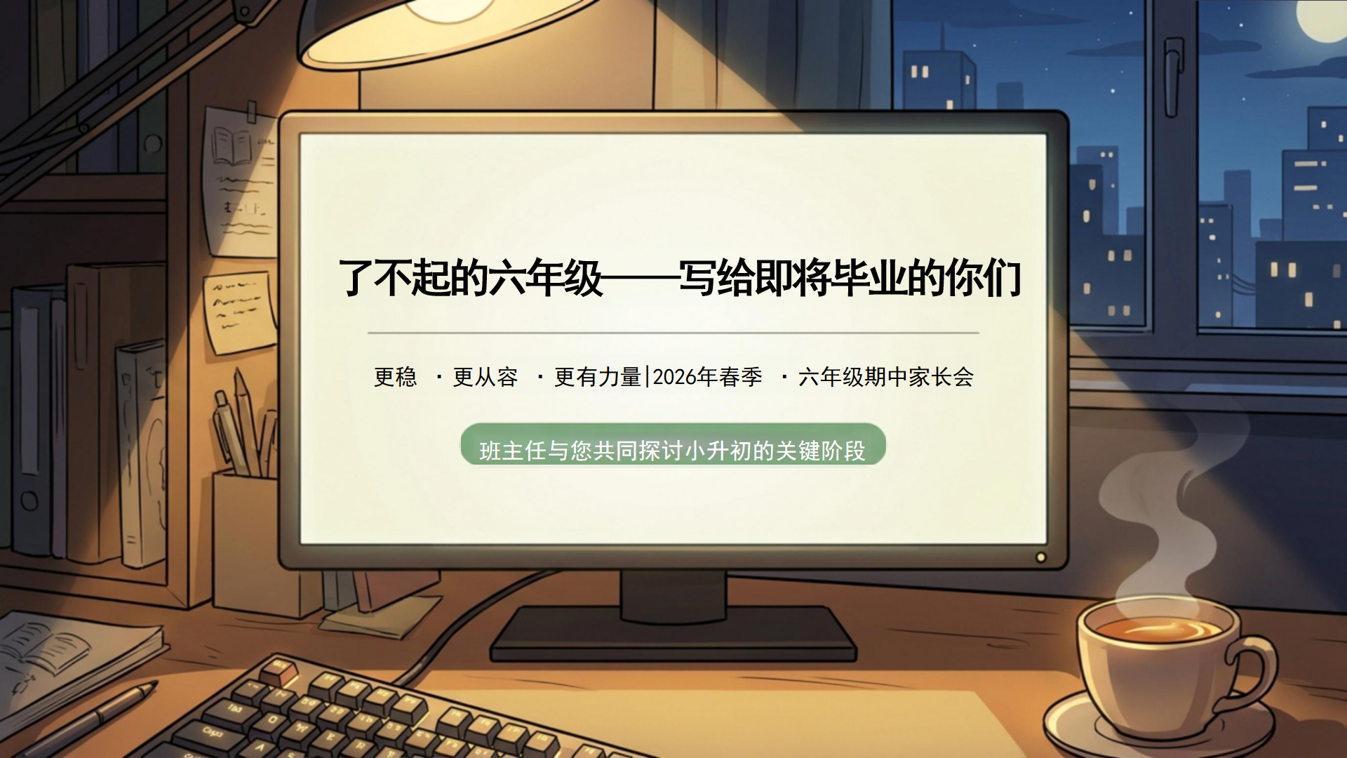 六年级期中阅读教育家长会PPT模板 这一届孩子的四个关键词 家长会PPT课件素材封面图