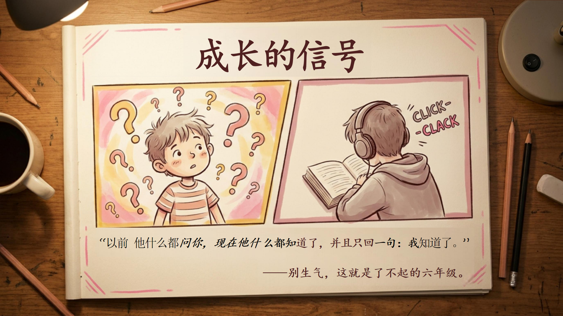 六年级期中阅读教育家长会PPT模板 这一届孩子的四个关键词 家长会PPT课件素材预览图2